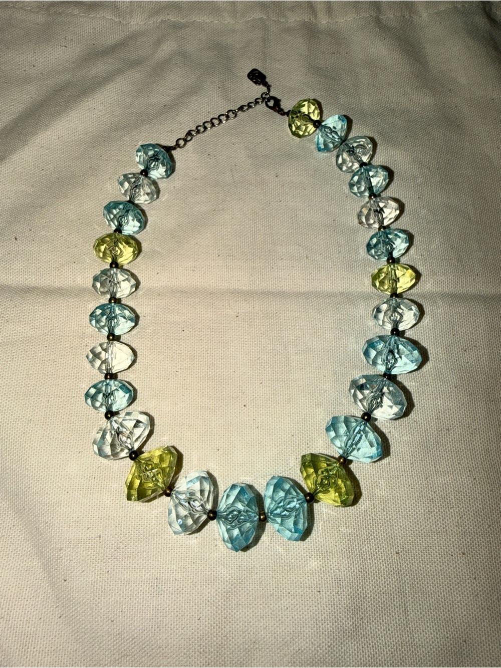 Faceted Bead Necklace in Blue, Clear & Lime